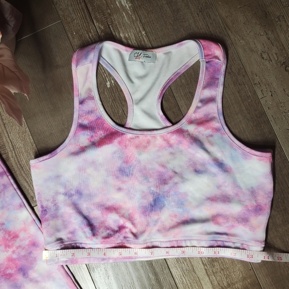 CM Fashion Pink & Purple Tie Dye Crop Top and Leggings Matching Set Size Large - Picture 6 of 16
